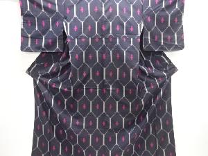 大正ロマン　亀甲模様織出し手織り節紬着物